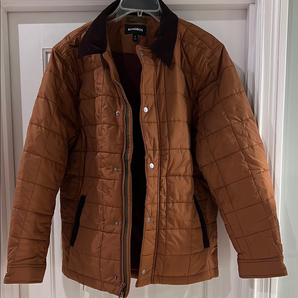 Bonobos Brown Puffer Jacket with Quilted Design